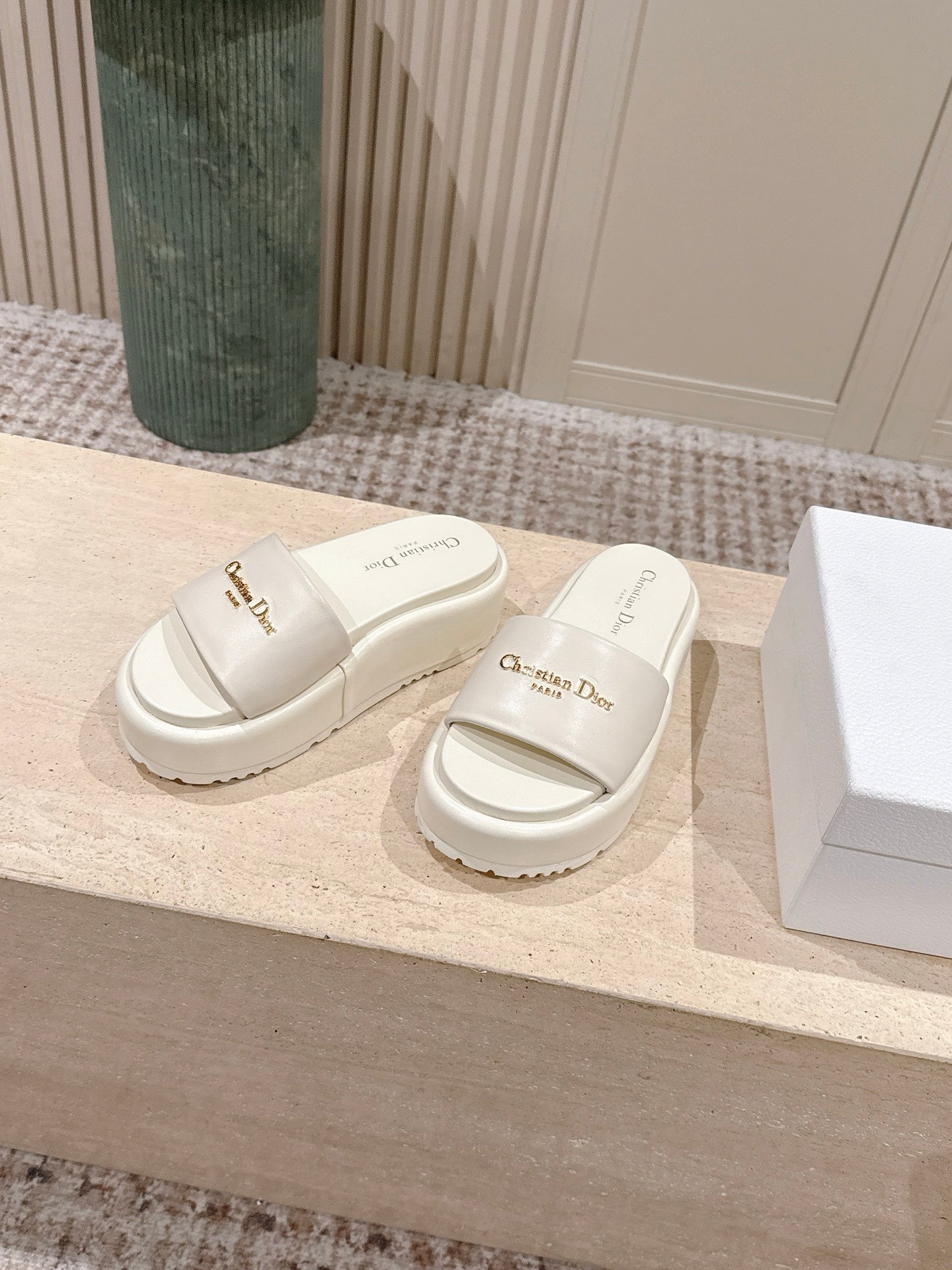 DIOR 26S PLATFORM SLIDE SANDALS 60 MM IN WHITE CALFSKIN