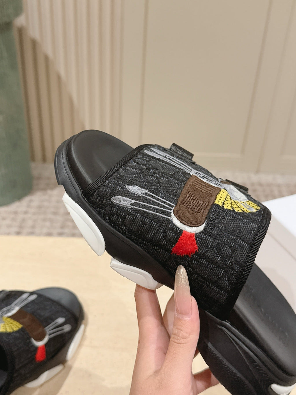 DIOR 26S DOUBLE STRAP SLIDE SANDALS IN BLACK MONOGRAM CANVAS