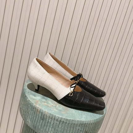 DIOR 26S MARY JANE 40MM IN BLACK AND WHITE CROCODILE EMBOSSED CALFSKIN KITTEN HEELS