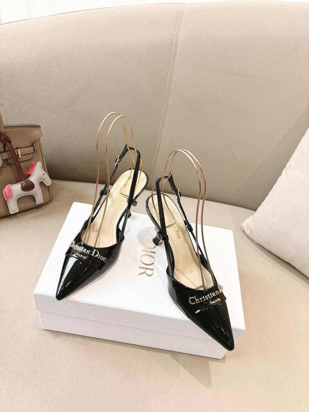 MY DD SLINGBACK PUMP 85MM IN BLACK CALFSKIN