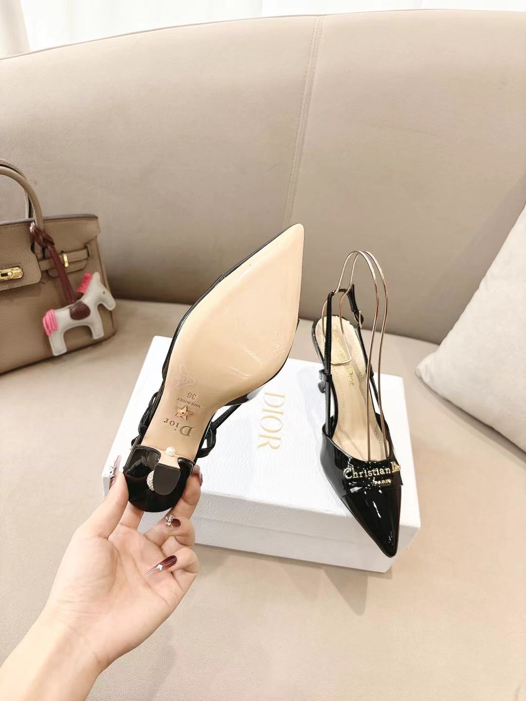 MY DD SLINGBACK PUMP 85MM IN BLACK CALFSKIN