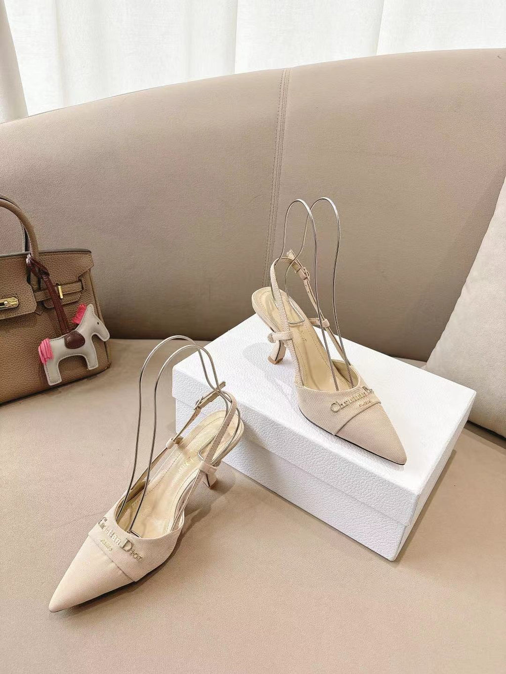 MY DD SLINGBACK PUMP 85MM IN BEIGE DENIM