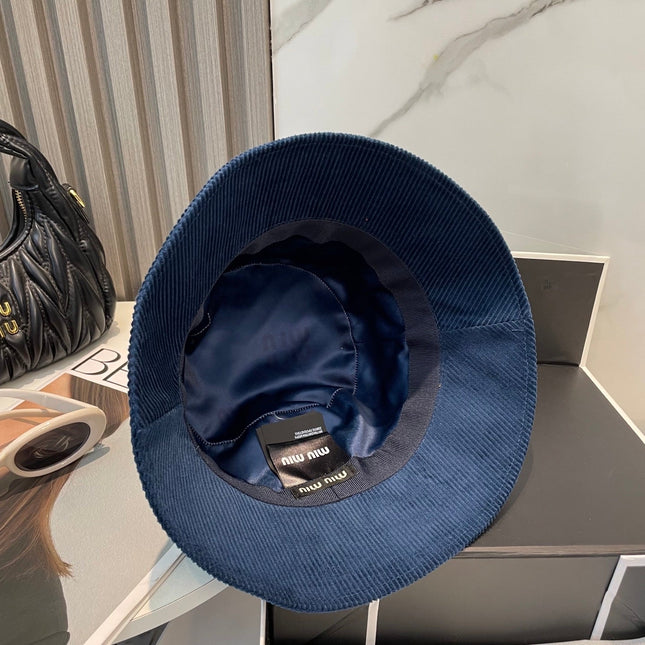 MIUMIU BUCKET IN NAVY BLUE VELVET WITH LOGO