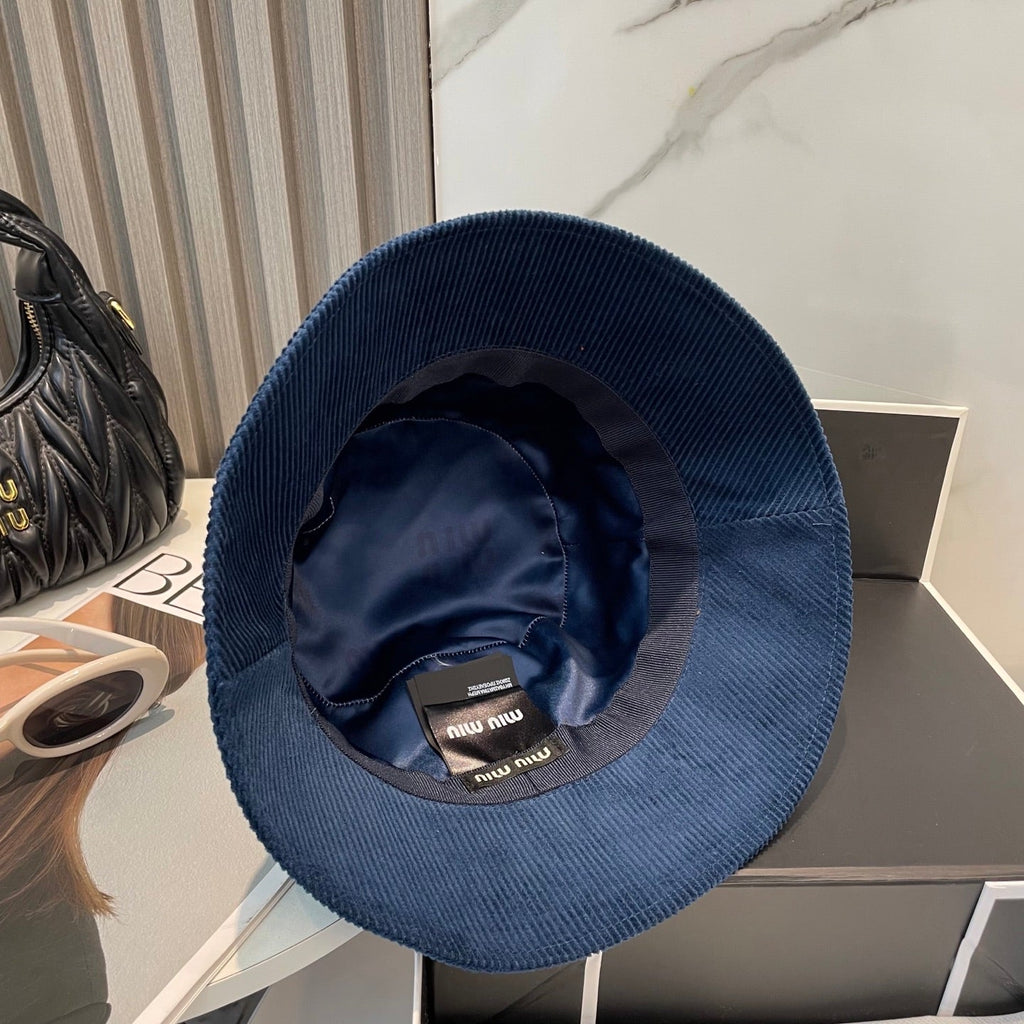MIUMIU BUCKET IN NAVY BLUE VELVET WITH LOGO