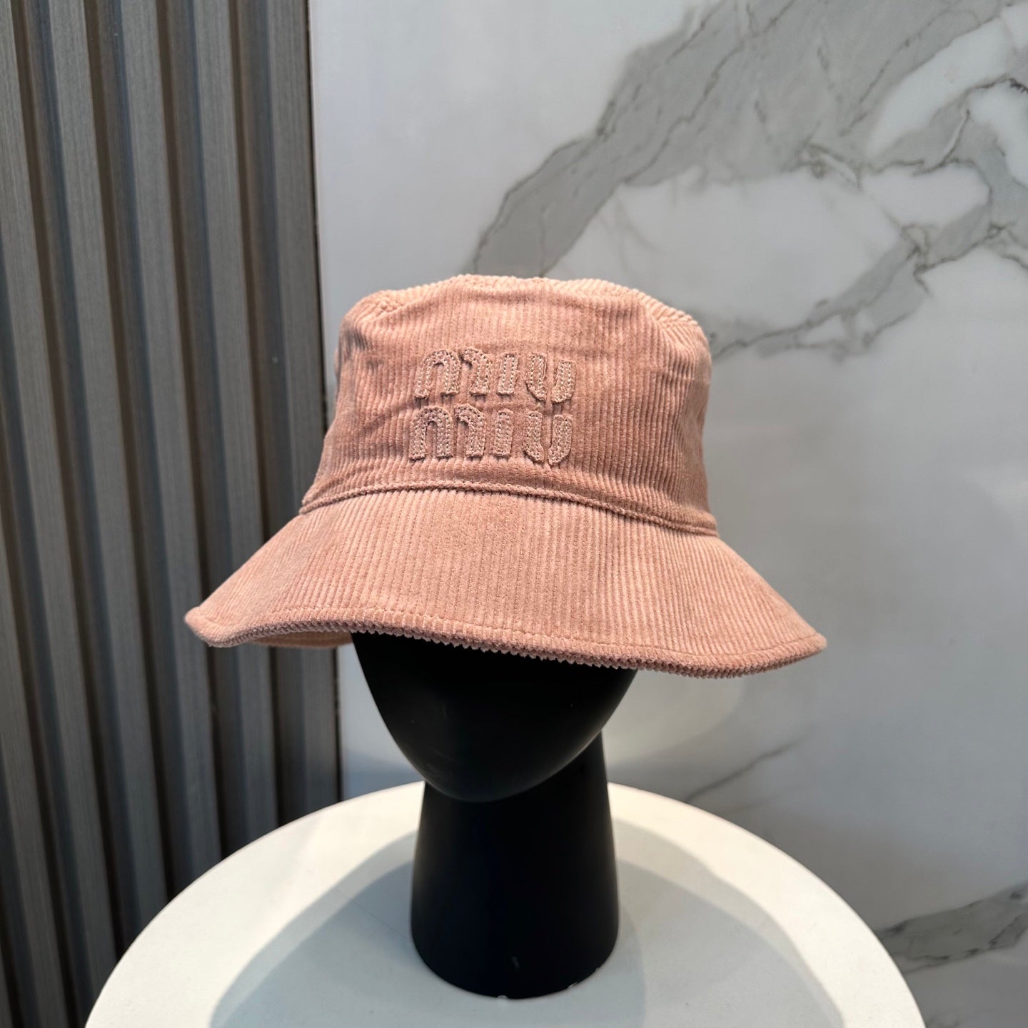 MIUMIU BUCKET IN PEACHY PINK VELVET WITH LOGO