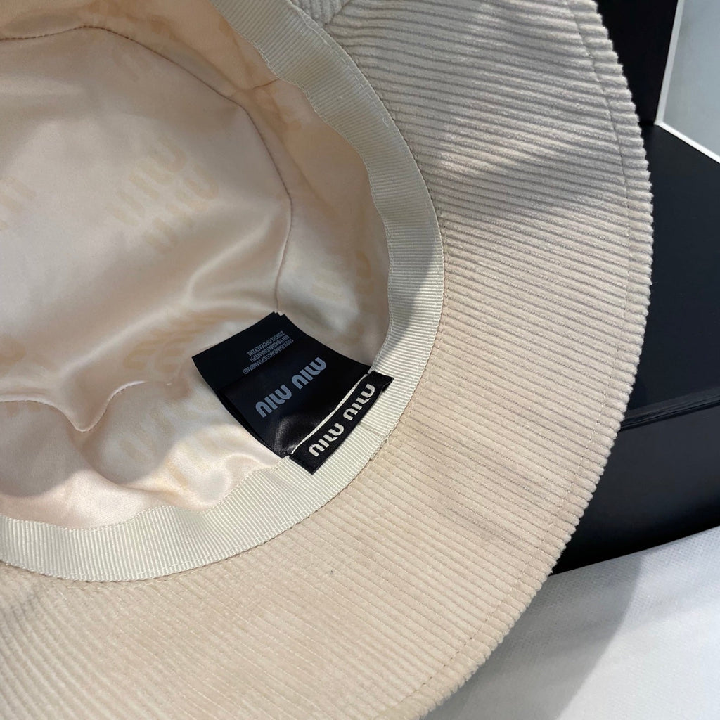MIUMIU BUCKET IN CREAM WHITE VELVET WITH LOGO
