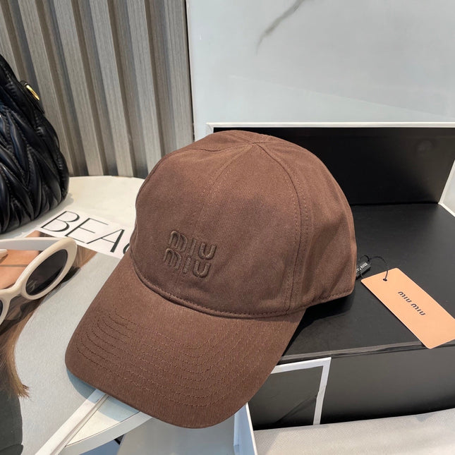 MIUMIU BASEBALL CAP IN BROWN ORANGE FABRIC BRAND EMBROIDERY