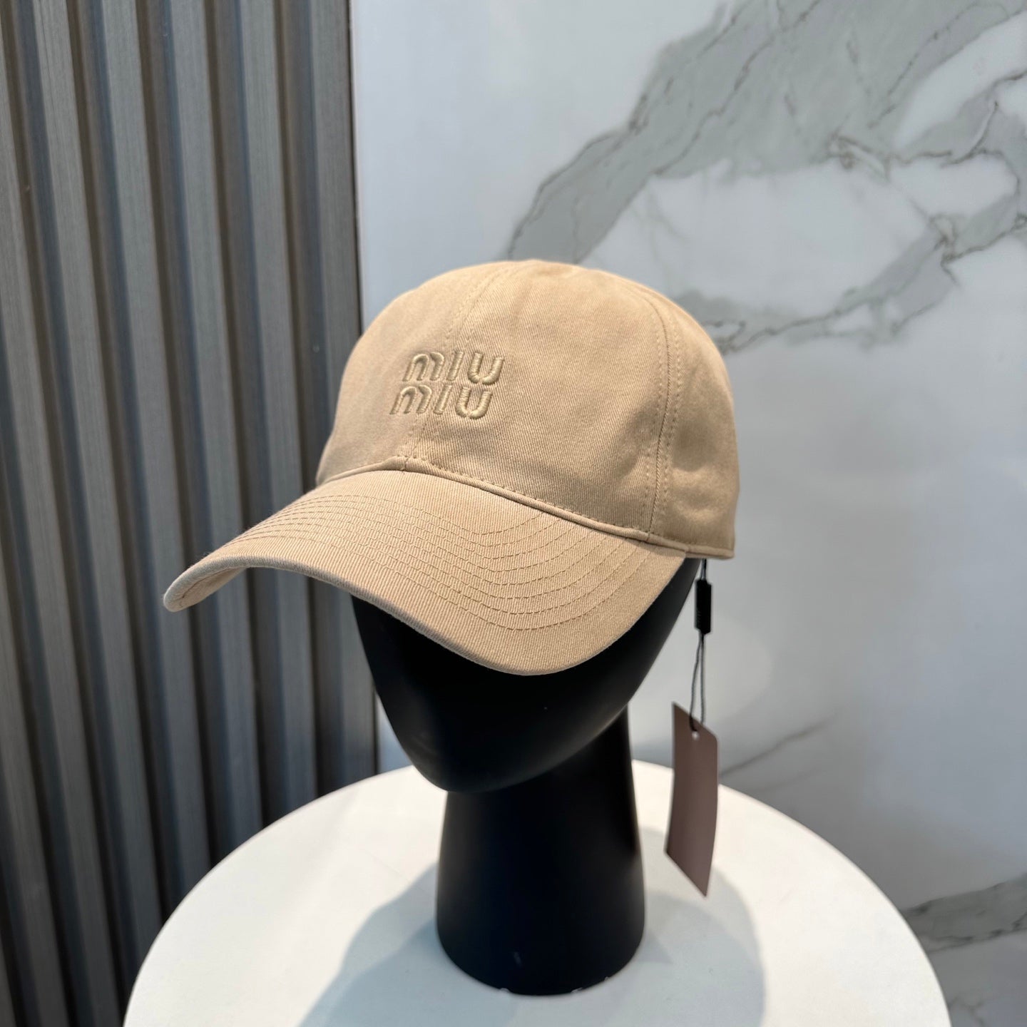MIUMIU BASEBALL CAP IN BEIGE FABRIC BRAND EMBROIDERY