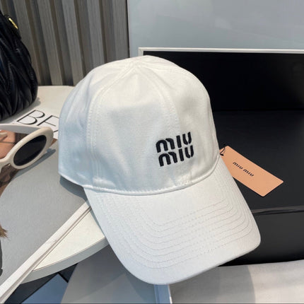 MIUMIU BASEBALL CAP IN WHITE FABRIC BRAND EMBROIDERY