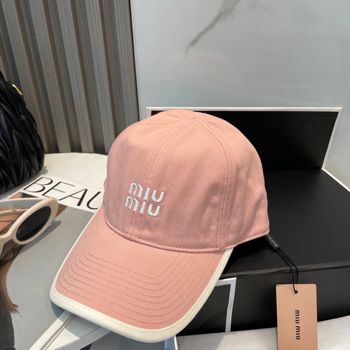 MIUMIU BASEBALL CAP IN PEACHY PINK FABRIC STYLE 8
