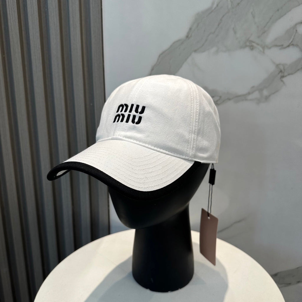 MIUMIU BASEBALL CAP IN WHITE AND BLACK FABRIC STYLE 1