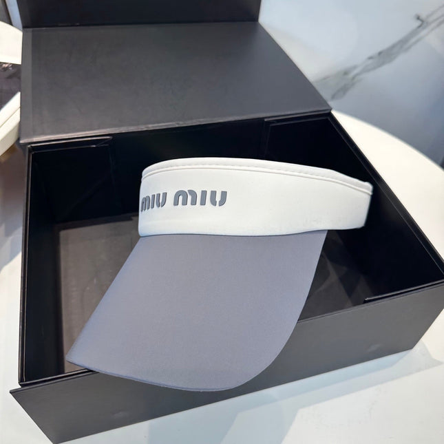 MIUMIU SPORT VISOR CAP IN GRAY MIX WHITE FABRIC
