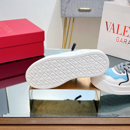 VALENTINO 25S GARAVANI ONE STUD XL PLATFORM SNEAKERS IN WHITE MIX BLUE LAMBSKIN STYLE 6