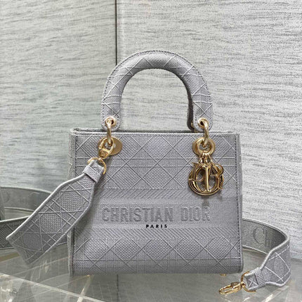 SMALL 24 LADY BAG IN PALE GRAY CANVAS