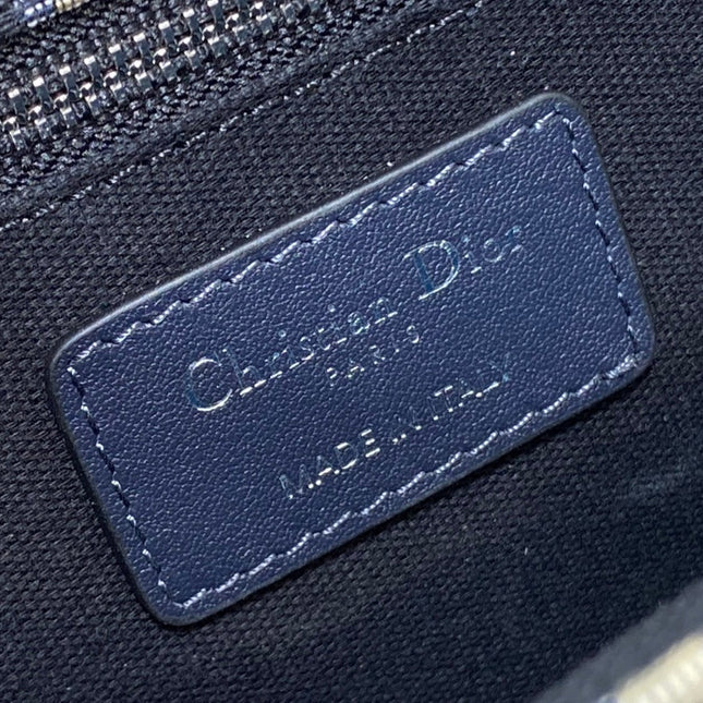 MONTAIGNE EAST-WEST 24 BAG WITH CHAIN IN NAVY BLUE LAMBSKIN AND MONOGRAM JACQUARD