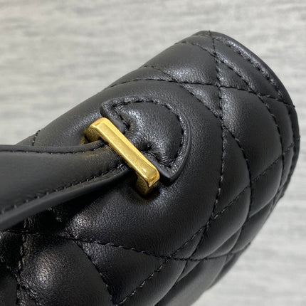 MISS CARO TOP HANDLE POUCH 24 IN BLACK MACROCANNAGE LAMBSKIN