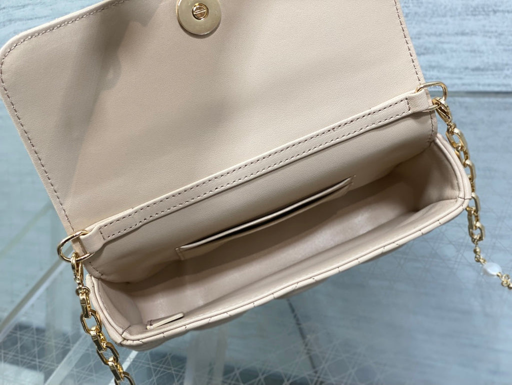 DIOR 25S DIOR TALK PHONE POUCH 18 IN LIGHT IVORY CANNAGE LAMBSKIN