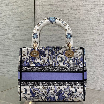 DIOR 25S SMALL LADY D-LITE BAG 24 IN PURPLE DIOR NIGHT OF DREAMS EMBROIDERY