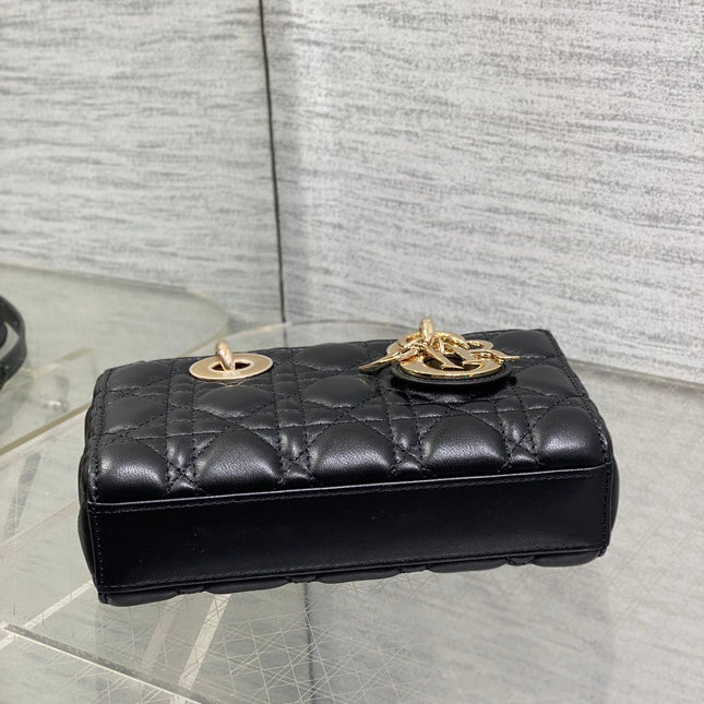 DIOR 25S MICRO LADY D-JOY 19 IN BLACK CALFSKIN GOLD HARDWARE