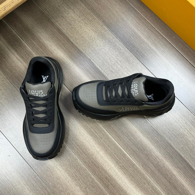 LV SPORT SNEAKER IN OLIVE GREEN MIX BLACK CALFSKIN WITH LOGO