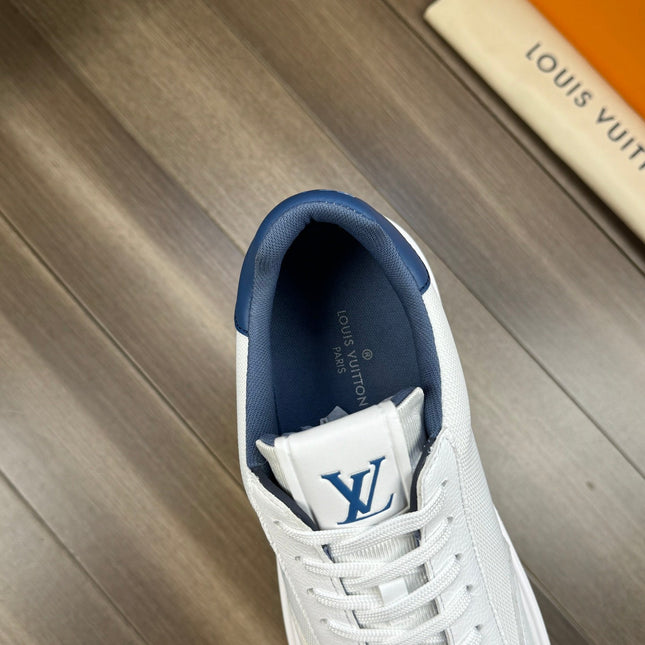 LV TRAINER SNEAKER WHITE MIX NAVY BLUE CALFSKIN AND BREATHABLE FABRIC