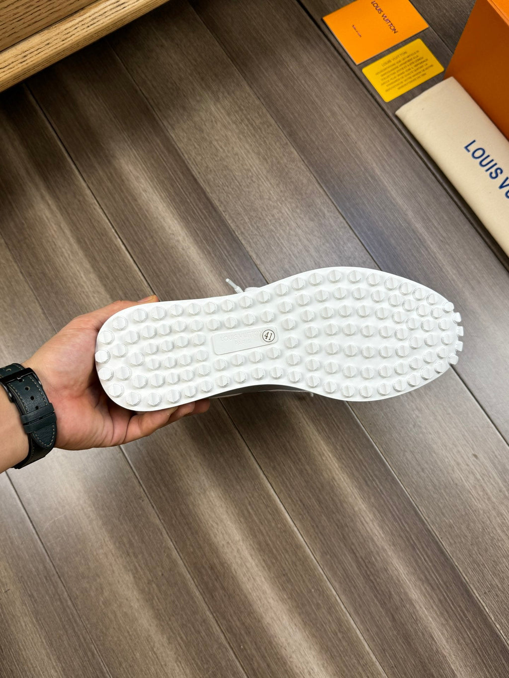 SNEAKERS IN WHITE MESH BREATHABLE FABRIC AND BLUE MIX ORANGE CALFSKIN