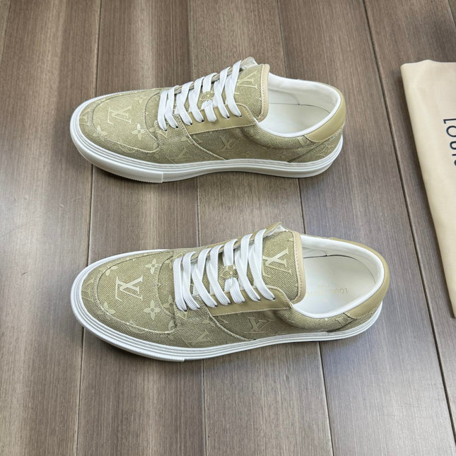 LV TRAINER SNEAKER IN OLIVE YELLOW MONOGRAM DENIM