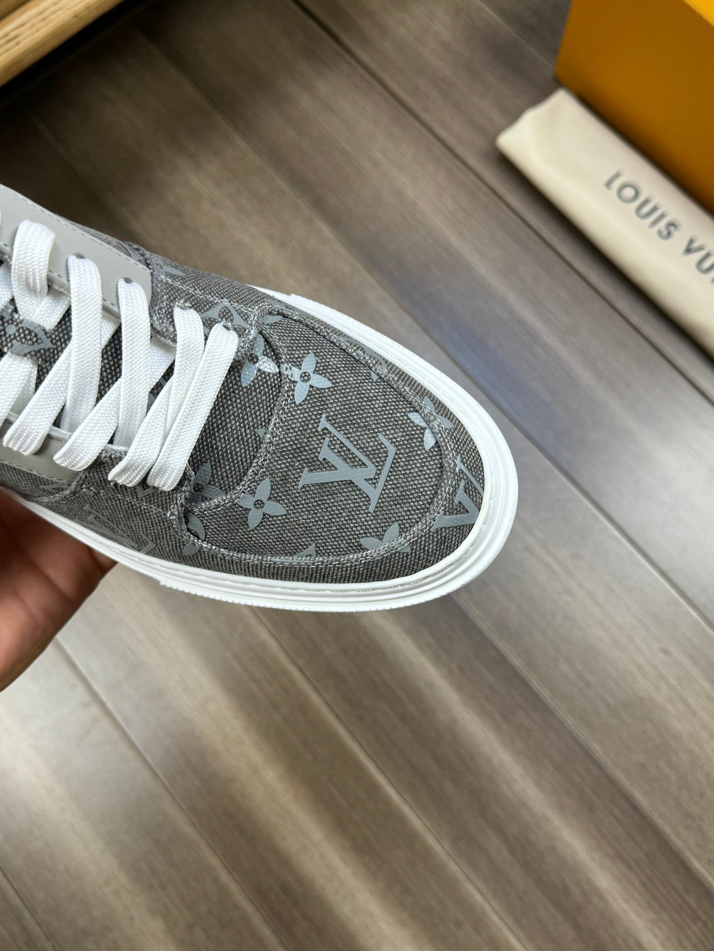 LV TRAINER SNEAKER IN ASH GREY MONOGRAM DENIM