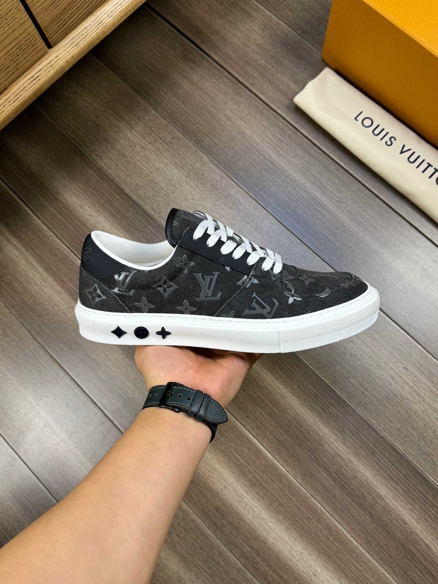 LV TRAINER SNEAKER IN CHARCOAL BLACK MONOGRAM DENIM
