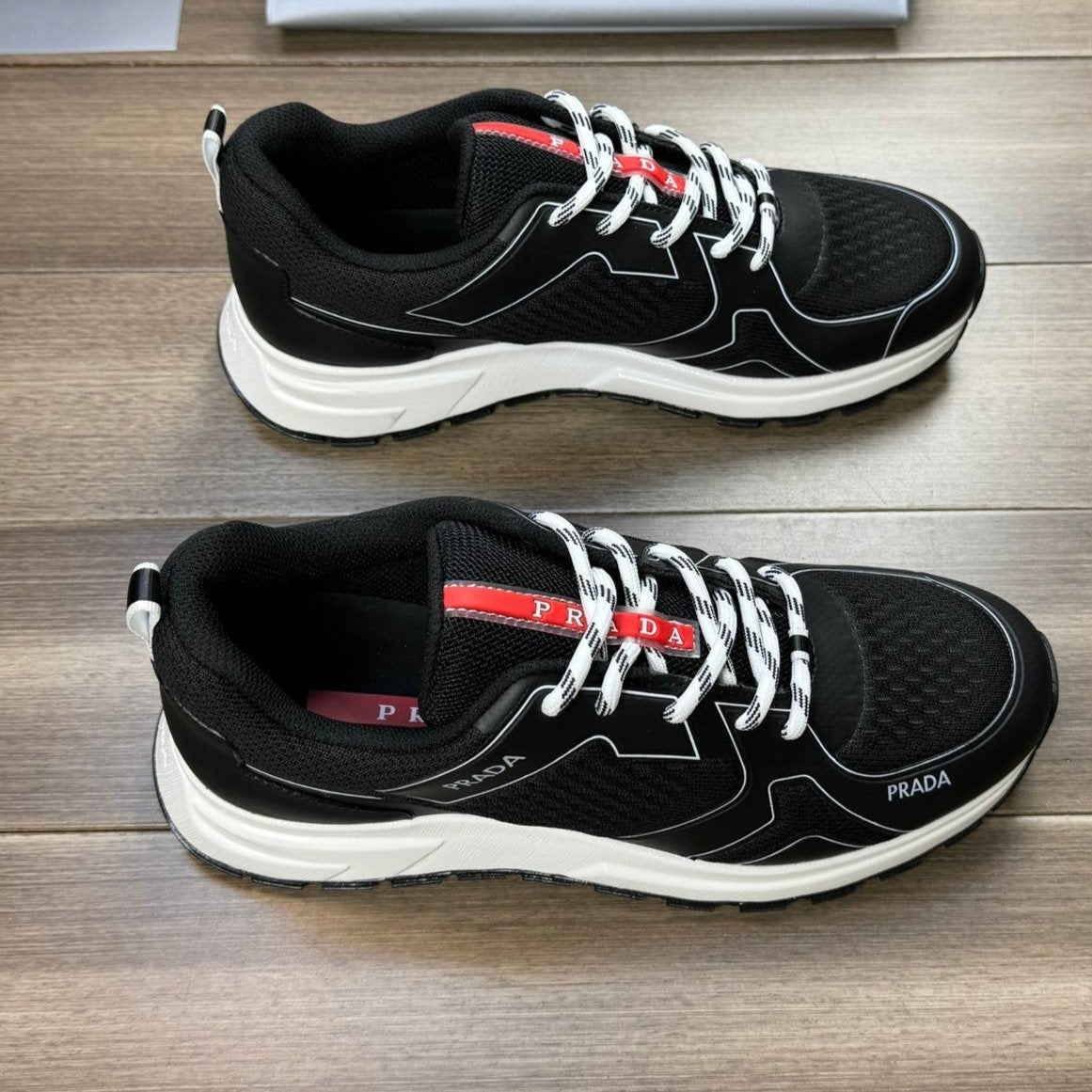 PRA SNEAKER BLACK NAPPA CALFSKIN AND FLYKNIT FABRIC