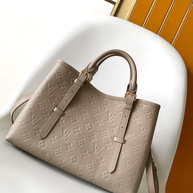 LV 25S BABYLONE TOTE BAG 32 IN TOURTERELLE GREY CALFSKIN GOLD HARDWARE
