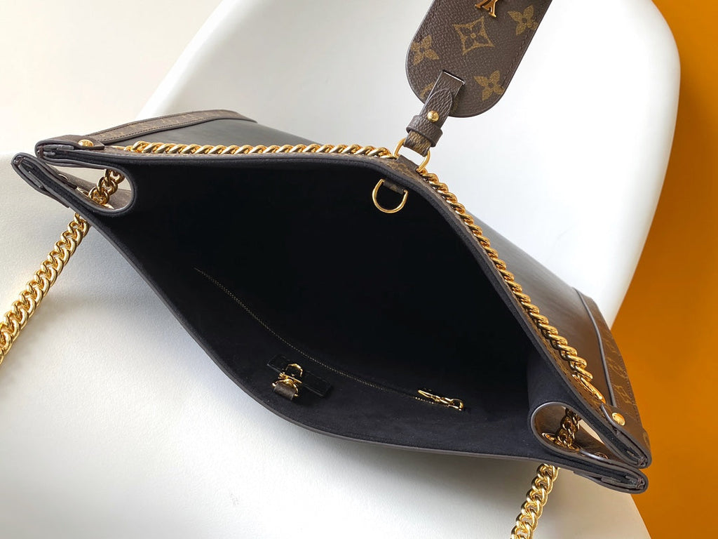 LV 25S NOVA MM BAG 37 IN BLACK CALFSKIN AND BROWN MONOGRAM CANVAS TRIM
