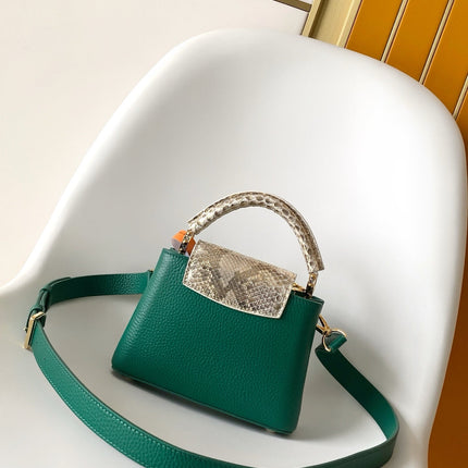 LV 26S CAPUCINES BAG 21 IN DARK GREEN TAURILLON CALFSKIN