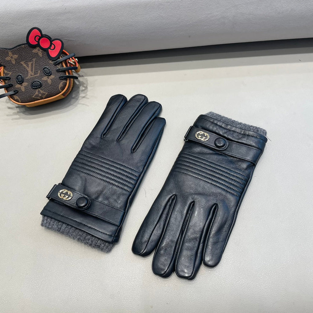 TOUCHSCREEN GLOVES IN BLACK LAMBSKIN MIX WOOL 327782