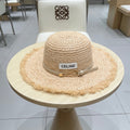 WIDE BRIM HAT MODEL 650421 IN NATURAL WITH BEIGE LEATHER STRAP RAFFIA STRAW