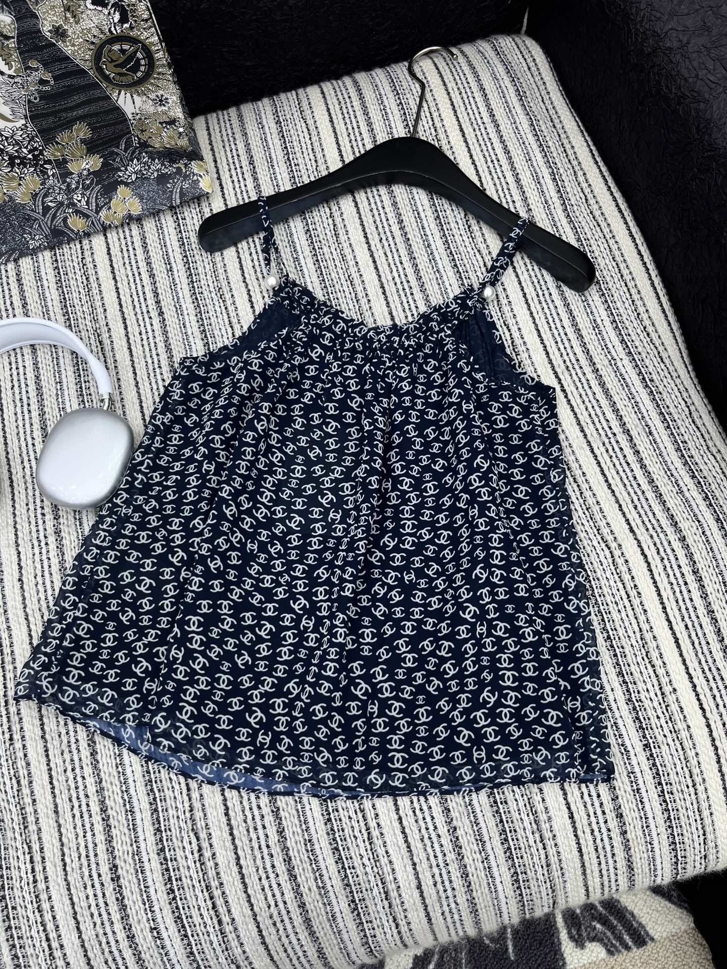 CHANEL BLACK PEARL-EMBELLISHED CAMISOLE
