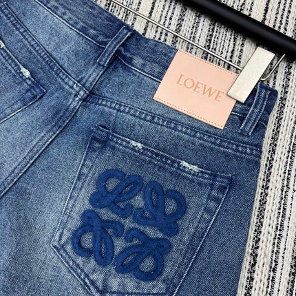 LOEWE FRAYED HEM DENIM SHORTS