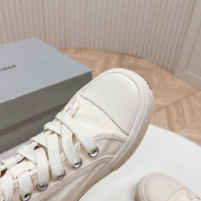 WHITE CANVAS HIGH-TOP SNEAKERS LOGO GRAFFITI