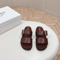 PRA CROCODILE MOTIF SLIDES SANDALS WINE CALFSKIN