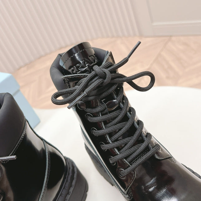 PRA LACE-UP BOOTS GLOSSY BLACK CALFSKIN