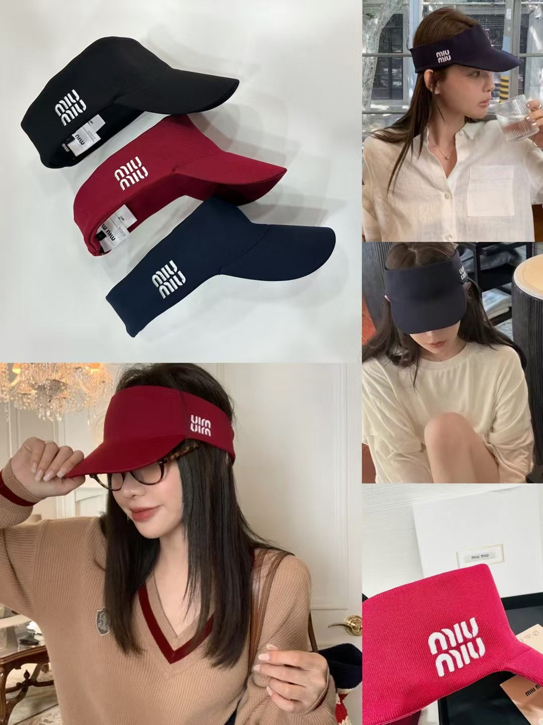 MIUMIU VISOR CAP FABRIC LOGO EMBROIDERY