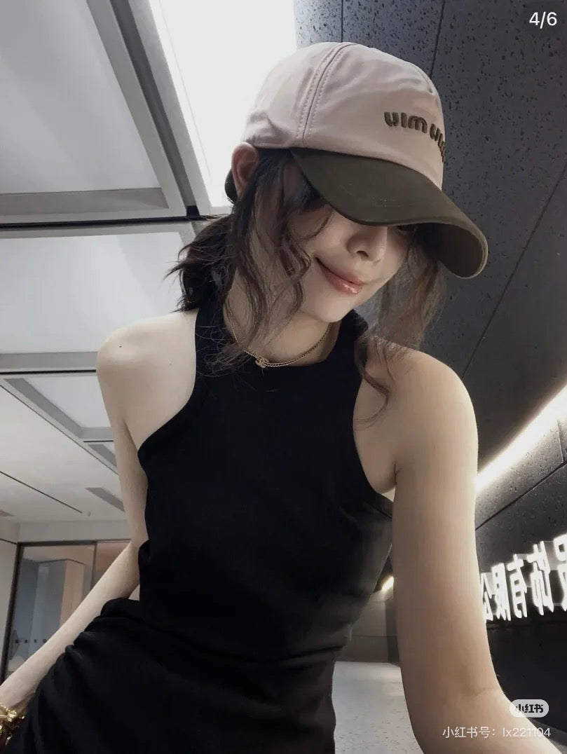 MIUMIU BASEBALL CAP IN SHAMPOO PINK FABRIC WITH LOGO EMBROIDERY