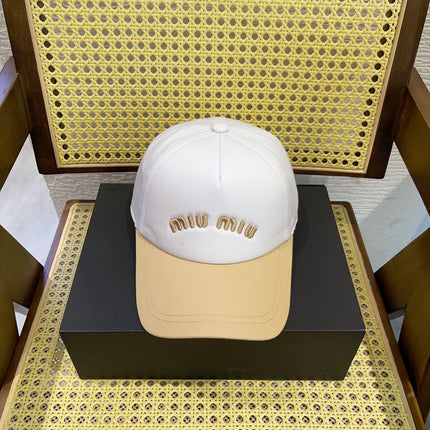 MIUMIU BASEBALL CAP IN WHITE MIX BEIGE FABRIC WITH LOGO EMBROIDERY