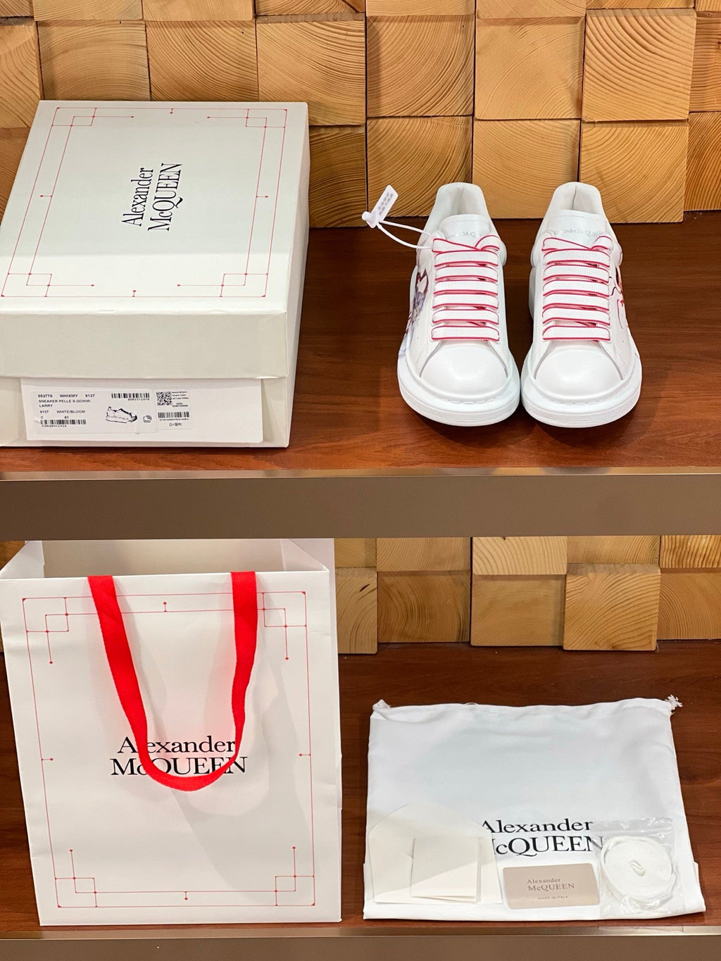 OVERSIZED SNEAKERS IN WHITE CALFSKIN NATRA GRAPHIC RED TRIM LACES
