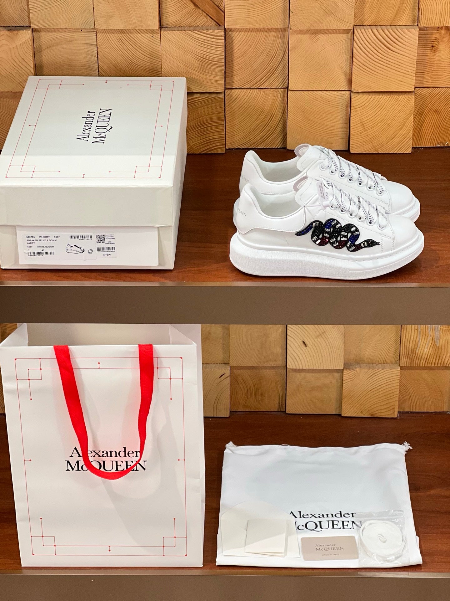OVERSIZED SNEAKERS IN WHITE CALFSKIN EMBROIDERED MULTICOLOR SNAKE