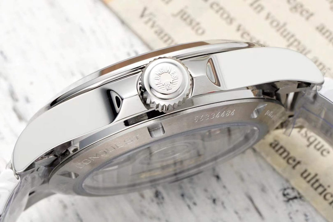 CONQUEST WATCH SILVER CASE WITH NAVY BLUE DIAL