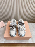 MM SNEAKERS IN WHITE AND SILVER MESH MIX CALFSKIN