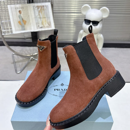 PRADA 25S RETRO PLATFORM MARTIN BOOTS IN BROWN SUEDE