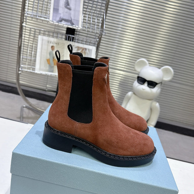 PRADA 25S RETRO PLATFORM MARTIN BOOTS IN BROWN SUEDE