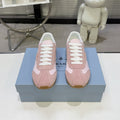 PRADA 26S LACE UP SNEAKERS IN PINK NYLON AND SUEDE